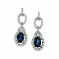 14K White Gold 6x4mm Oval Genuine Blue Sapphire and 1/4 CTW Diamond Earrings